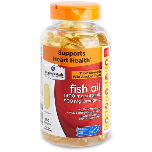 [BRSWGYINCEDQGCTH] Member's Mark - Omega 3, Fish Oil 1400 mg (900 mg EPA/DHA), Enteric Coated, 150 Softgels