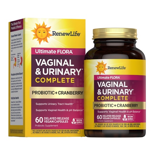 [BRSRMZITBANQIELH] Renew Life Women's Wellness Vaginal and Urinary Probiotic and Cranberry Supplement, Probiotic Supplement for pH Balance for Women, Digestive Health, Dairy, Soy and Gluten-Free, 3.5 Billion CFU 60 Ct