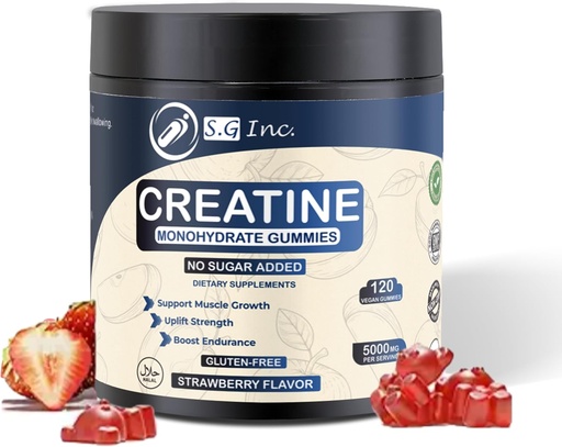 [BRSRAYA6BZ4GMYDZ] S.G Creatine Monohydrate Gummies for Men & Women ‒ Sugar Free - Vegan - 5g Creatine for Muscle Support ‒ Pre-Work Out Chewable Supplements for Energy Boost ‒ Strawberry Flavored 120ct Gummies.