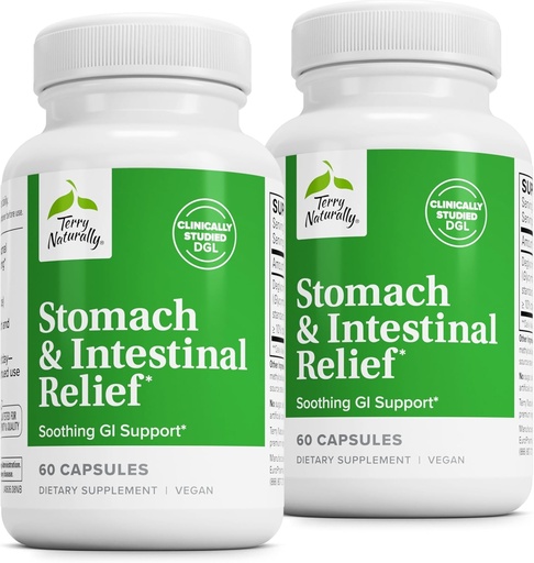 [BRSWKGIKOMDB6F3M] Terry Natural Stomach & Intestinal Relief - For Aid Digestive Health & Intestinal Lining - Occasional Digestive Discomfort to Soothe Stomach - 60 Capsules (2 Pack)