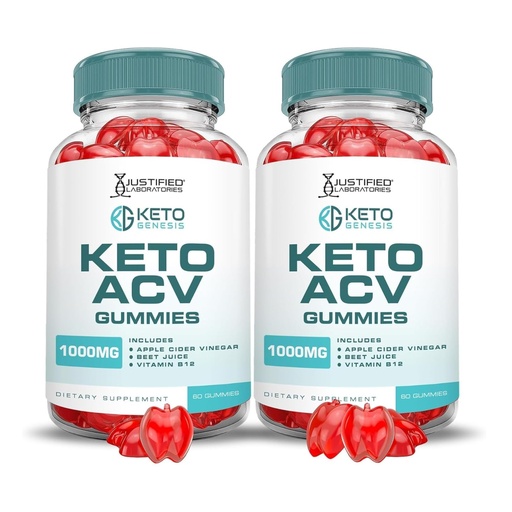 [BRSROAAZBB4BEYDX] Justified Laboratories Keto Genesis Keto ACV Gummies (1000 mg) - 60 Count, Pack of 2 - Formulated with Apple Cider Vinegar, Folate & Vitamin B12 - Non-GMO, Vegan, Gluten Free - 60 Servings