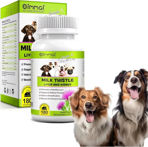 [BRSRAYLRAABWM3DX] Milk Thistle for Dogs - 180 Chewable Tablets - Canine Liver and Kidney Support Supplement for Dogs - Detox - Liver Supplement