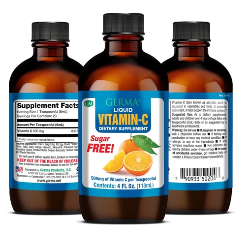 [BRSWYYIZCAMWGADD] Germa Sugar-Free Liquid Vitamin C. 500 mg. Fast Absorption Dietary Supplement. Immune System Booster. 4 oz / 118ml