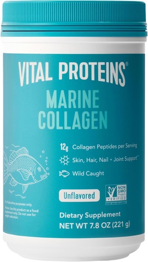 [BRSWGFTQCQNAGH37] Vital Proteins Marine Collagen Peptides Powder Supplement for Skin Hair Nail Joint - Hydrolyzed Collagen - 12g per Serving - 7.8 oz Canister