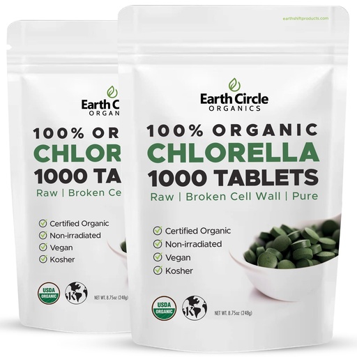 [BRSW2YYNOQDR4FI2] Earth Circle Organics Organic Chlorella Tablets 1000 Count | Pure Chlorella Pyrenoidosa | Broken Cell Wall for Better Nutrient Availability | Vegan, Kosher, Non-GMO | Whole Food Superfood | Pack of 2