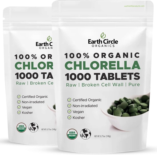 [BRSW2YYNOQDR4FI2] Organiska Chlorella tabletter 1000 greve | High Potency Superfood | Chlorophyll piller från 100% Pure Green Algae | Broken Cell Wall för Max Absorption | Vegan, Kosher, Non-GMO | 4 flikar per dag (2-pack)