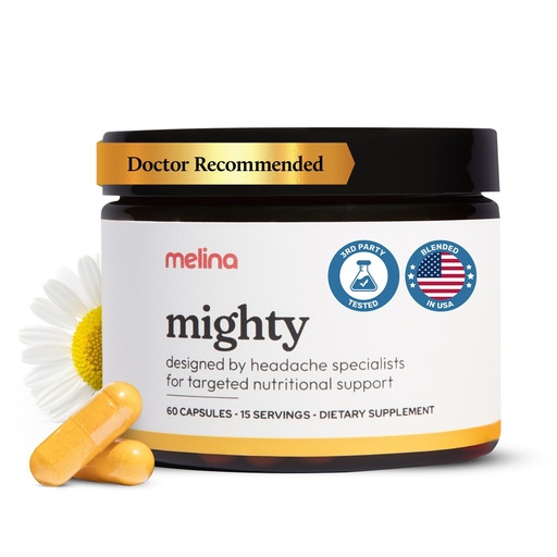 [BRSRAZIPDMPGMCTV] Melina Mighty Natural Migraine Relief Supplement - Magnesium, B2 Riboflavin 400mg, Feverfew, CoQ-10, ALCAR to Strengthen Migraine and Headache Prevention - 15 Servings (60 Caps)