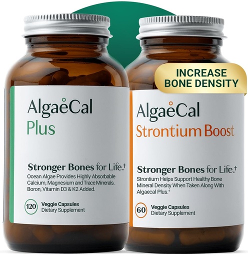 [BRSWGHYPDENBQH3X] ALGAECAL Bone Builder Pack - Plant Based Calcium Supplement & Strontium - Organic Calcium 750mg with Vitamin D3 1600 IU, Vitamin K2, Magnesium, 16 Nutrients for Bone Health & Density (1-Month Supply)