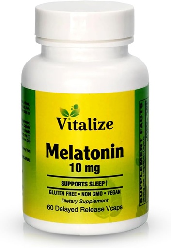 [BRSROGTYOAHRSGT3] Vitalize Sleep Support: 10mg Melatonin & Vitamin B6 Enhanced Formula | Fast Absorption | Deep Sleep & Immune Boost | Vegan, Gluten-Free, Non-GMO (60 Count)