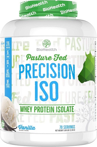 [BRSWGBIEAV5GYCDB] BioHealth Nutrition Precision ISO Vanilla (5lb) | 27g Premium Pasture Fed Whey Protein Isolate + Amino Acids | 70 Servings | Zero Sugar | GMO Free
