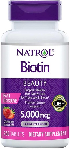 [BRSROZTQOVYWOHTF] Biotin 5000 mcg., 250 comprimidos de dissolução rápida