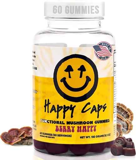 [BRSROBA3CJ6A2FYU] Lions Mane Mushroom Gummies for Relaxation & Wellness Organic Functional Mushroom Blend with Turkey Tail, Reishi, Chaga & Cordyceps - Immune Support - Vegan Supplement - 60 Berry Gummies