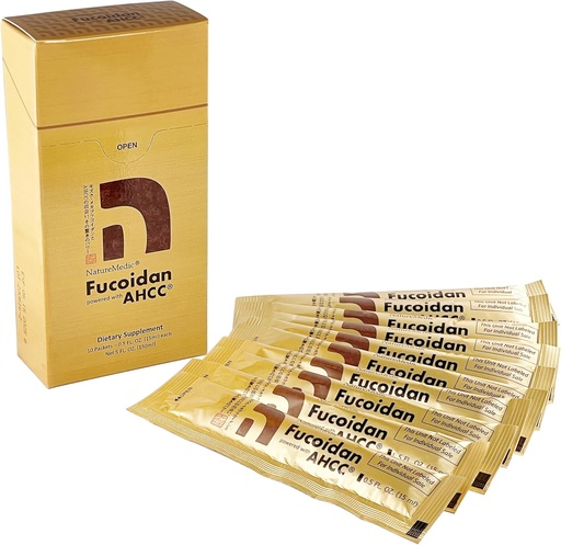 [BRSWKZL4PMIBGEDK] Fucoidan Powered with AHCC® Brown Seaweed Immunity Supplement with High Purity Organic Mekabu Mozuku Agaricus 10 Concentrated Liquid Extract Packets Made in Japan