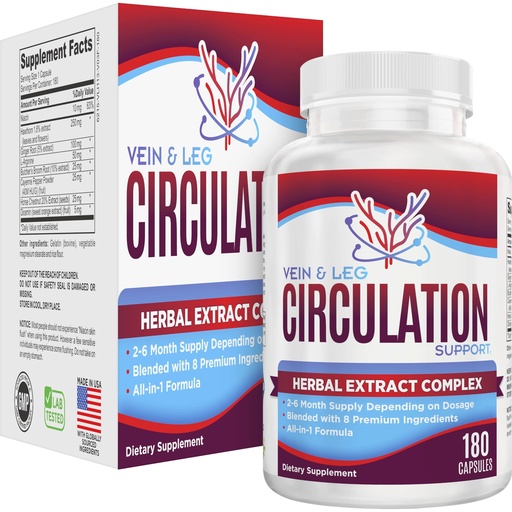 [BRSRM2QLBUIGCCQY] 2-Month Vein & Leg Circulation Supplement | 8-in-1 Formula | Circulation Health Support Supplements | Veins & Legs | Men & Women | 180 Capsules