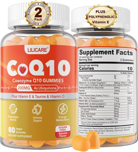 [BRSROEAEOIPAEHL7] Sugar- Free CoQ10 200mmg Gickes - Coenzyme Q10 w/Tauine, Vitamina E, B6, B12, Zinc - High Abisption CoQ10 suplementari per Antioxint, Energia cel·lular i Hear-t salut, Vegan 120 C