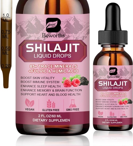 [BRSROHTQCB7B4CLX] Shilajit Resin Liquid Drops | Organic Shilajit 85+ Trace Minerals Complex with Ashwagandha, Turmeric, Ginseng, Chaga Supplement for Digestion Support, Energy Booster - Vegan