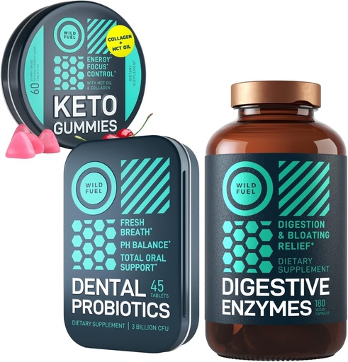 [BRSRMZ33A4IQ2HIU] WILD FUEL Dental Probiotics, Keto Gummies with MCT Oil and Digestive Enzymes Bundle