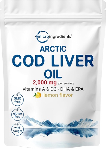 [BRSRAYI5OJ5QYAD5] Cod Liver Oil 2,000 mg per service,360 Softgels → Burpless Lemon Flavored – 富于欧米茄3,维生素A & D3,EPA, DHA → 野生捕食北极深海鱼 → 心脏,大脑,和Imune 补充品