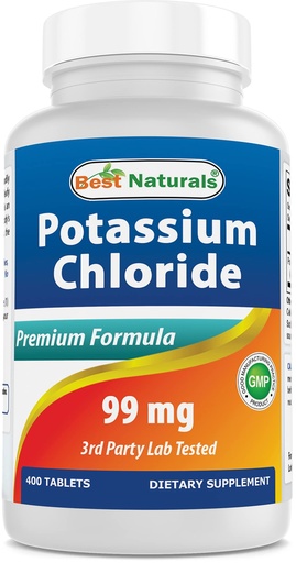 [BRSW2CQ3C4CWYAI3] Best Naturals Potassium Chloride Supplement 99mg 400 Tablets - 3rd Party Lab Tested