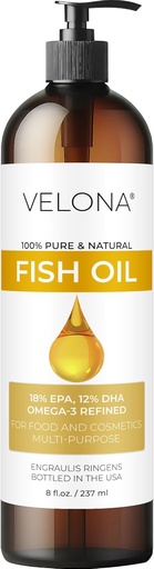 [BRSWGGD3CUIGEGY7] Fish Omega-3 Oil by Velona - 8 Fl Oz | 100% Pure and Natural Carrier Oil | Refined | Vitamin E, D, Omega-3 | Cooking, Skin, Face, Body, Hair Care | Use Today - Enjoy Results