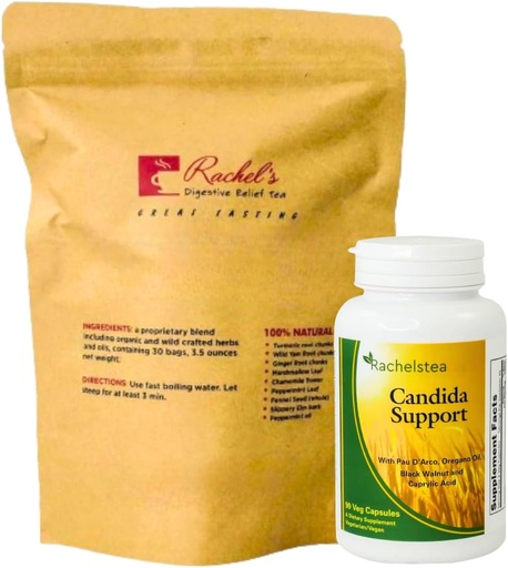 [BRSRO2QDCIPG2YAZ] Rachel's Tea and Candida Support: 30 Day Supply Turmeric, Wild Yam, Ginger, Peppermint, Fennel, Slippery Elm + Candida Support Capsules