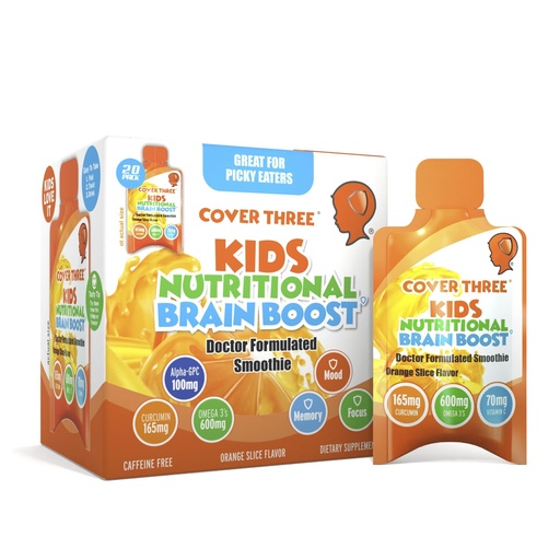 [BRSWGHY6CEIWOHTB] Cover Three Supplements for Kids Brain Supplement Smoothie, Omega 3 Liquid Childrens DHA Fish Oil, Kids Focus and Attention, Emotional Support, 20 Pouches, Pack 1