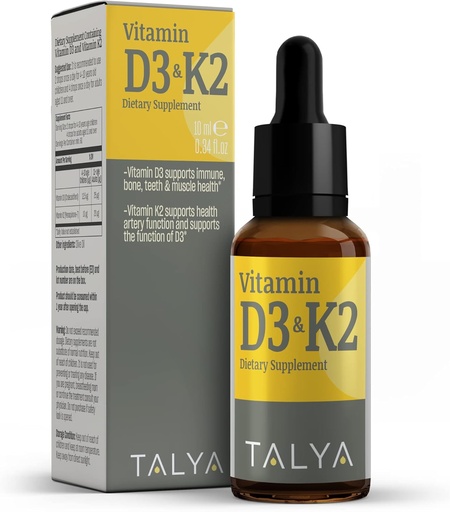 [BRSRMCDYOECRYHI2] TALYA Vitamin D3 & K2 | Liquid Vitamin D3 with K2 Drops | 1000 IU | Immune Support - Helps Support Strong Bones & Healthy Heart | Non-GMO | Vegan | 60 Servings, 0.34 fl.oz