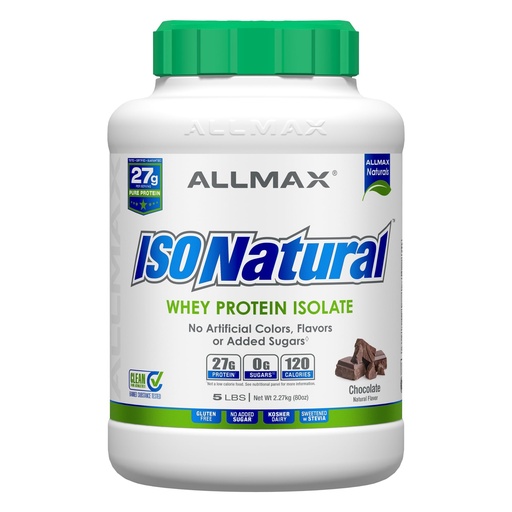 [BRSWIGDZDMPREHTK] ALLMAX ISONATURAL Whey Protein Isolate, Chocolate - 5 lb - 27 Grams of Protein Per Scoop - Zero Fat & Sugar - 99% Lactose Free - with Prebiotics - No Artificial Flavors - Approx. 73 Servings