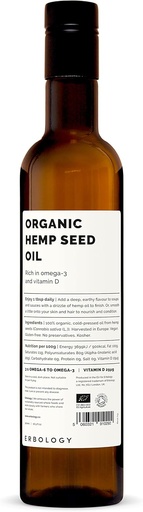 [BRSWKHQQAF6GID3K] Erbology Organic Hemp Seed Oil 17 fl oz - Cold-Pressed - Rich in Omega-3 - Source of Vitamin D - Straight from Farm - Non-GMO - No Additives or Preservatives - Recyclable Glass Bottle