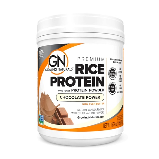 [BRSWGHYTBUJQM2T2] Growing Naturals Organic Premium Rice Protein Powder, Chocolate Power, Non-GMO, Vegan, 16.8 Ounce