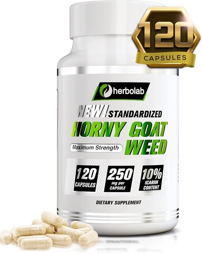 [BRSWGAL7CIMA4A34] herbolab Horny Goat Weed Extract, Standardized to 10% Icariin, 250mg x 120 Capsules (AKA Epimedium Extract, Barrenwort, Bishop’s Hat, Fairy Wings, Yin Yang Huo)
