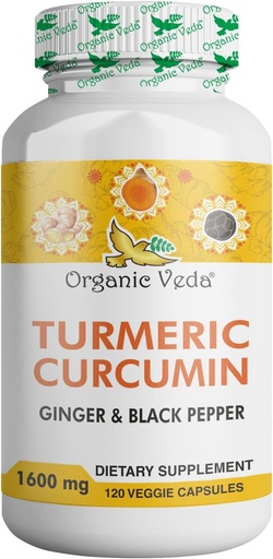 [BRSWGGQRO57GC337] Organic Veda Turmeric og Ginger Capsules 120 piller - Økologisk Turmeric Curcumin med svart pepper for felles støtte - Ikke GMO, Glutenfri, Turmeric og Ginger Supplement (95% curcuminoids)