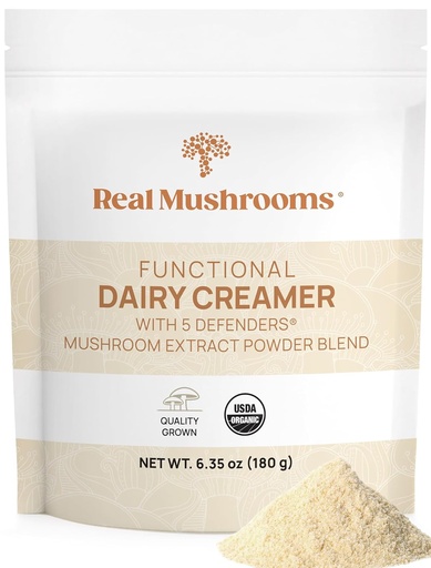 [BRSROAT7PN4BAH36] Real Mushrooms Functional Dairy Creamer with Mushroom Extracts – Sweetened with Organic Lucuma & Maple Powder – Functional Organic Cream – 90 Servings, Tea, Smoothie & Coffee Creamer Powder