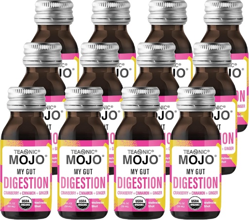 [BRSWGAA5OBYR4DYY] TEAONIC My Gut Mojo: Digest, Detox Drinks For Better Digestion, With Cranberry, Ginger, Cinnamon, USDA-Certified, Sugar-Free, Caffeine-Free Drinks, 12 Bottles, Each Weighing 2 Fl Oz