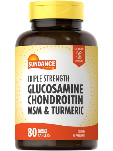 [BRSROAIBOYIQK3AV] Sundance Glucosamine Chondroitin with MSM and Turmeric | 80 Caplets | Triple Strength Formula | Non-GMO and Gluten Free Supplement