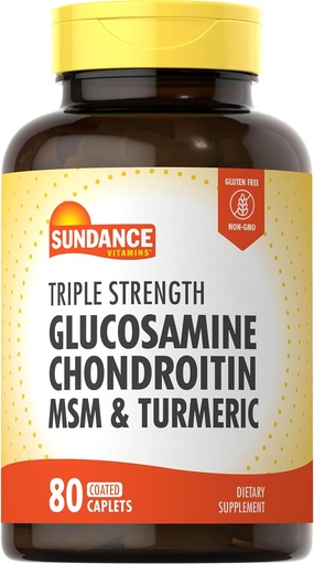 [BRSROAIBOYIQK3AV] Sundance Glucosamine Chondroitin with MSM and Turmeric | 80 Caplets | Triple Strength Formula | Non-GMO and Gluten Free Supplement