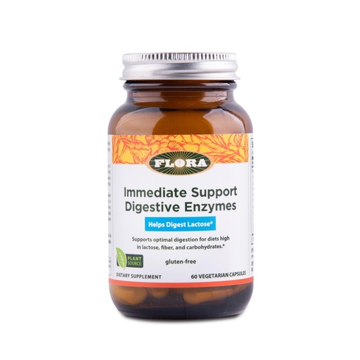 [BRSWIY37OUFRMCDC] Flora - Immediate Support Digestive Enzymes - Supports Lactose Digestion, Bloating, Heartburn & Gas - Contains 7 Enzymes - Gluten-Free - 60 Vegetarian Capsules