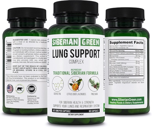 [BRSW2HATAR5W2GY7] Siberian Green Lung Support Complex 60 Capsules - Traditional Formula Supplement Rich in Quercetin, Citrus Bioflavonoids, Pine Bark
