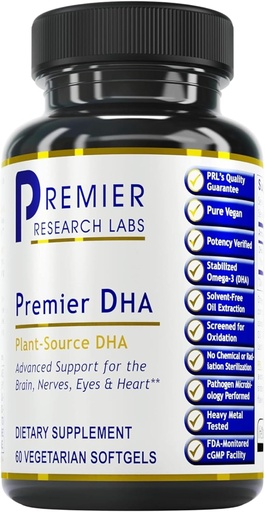 [BRSWIZAGAEPQK3TY] Premier Research Labs Premier DHA - Vegan DHA with Omega 3 Fatty Acids, Algae Based DHA for Women & Men, Natural DHA Supplement Suitable for Vegans- 60 Vegetarian Softgel Capsules