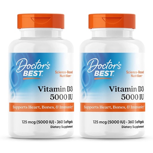 [BRSWGAD7DMIBOHTJ] Doctor's Best, (2 Pack) Vitamin D3, 125 mcg (5000 IU), 360 Softgels