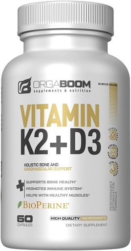 [BRSRAGAEAF6BQYA4] Vitamin D3 K2 Kaloriyası - Vitamin D 5000 IU + Vitamin K2 MK7 100 mcg, Qadınlar və Kişilər üçün Bone Strength & Heart Health Supplements, D3K2 Bioperine ilə Diş Vitaminləri, ABŞ-İctimai-GMO 60 Cap