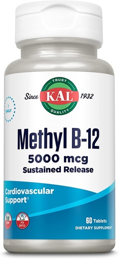 [BRSWIYQHDEGRSETA] KAL Vitamin B12 Methylcobalamin 5000mcg, Healthy Energy, Metabolism, Nerve & Red Blood Cell Support,* Fast Dissolve ActivMelts, Optimal Absorption, Natural Raspberry Flavor, 90 Servings, 90 Micro Tabs