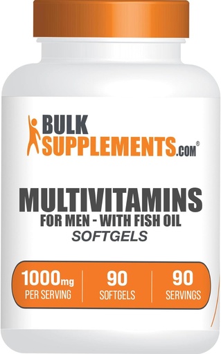 [BRSRM2YBCAMAAALP] BulkSuppplements.com Мултивитамини за мъже Softgels - Daily Multiвитамини, Мултиминерална добавка, с рибено масло - Gluten Free, 1 Softgel per Serving, 90 Count (Pack of 1)