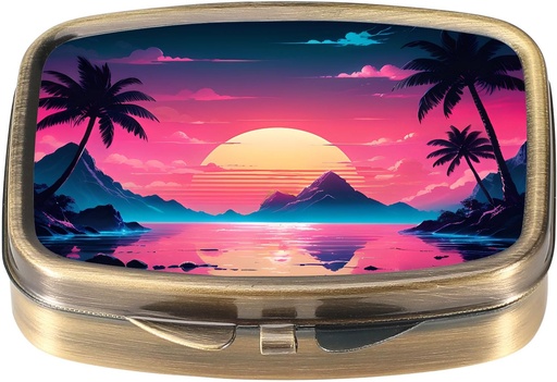 [BRSROBL4CQNWA33X] Dynippy Pill Case Pill Box with Mirror Retro Pocket 2 iecirknis Medicīna Case Vitamīnu Pill Organizators kažokādu Purse un ceļojumu (intage Landscape Pattern)