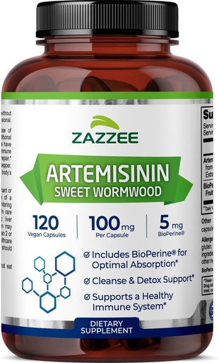 [BRSWECQ6DJ5WGEYV] Zazzee High Absorption Artemisinin, 100 mg per Capsule, 120 Vegan Capsules, with 5 mg BioPerine for Maximum Absorption, Sweet Wormwood Extract, 4 Month Supply, All-Natural and Non-GMO