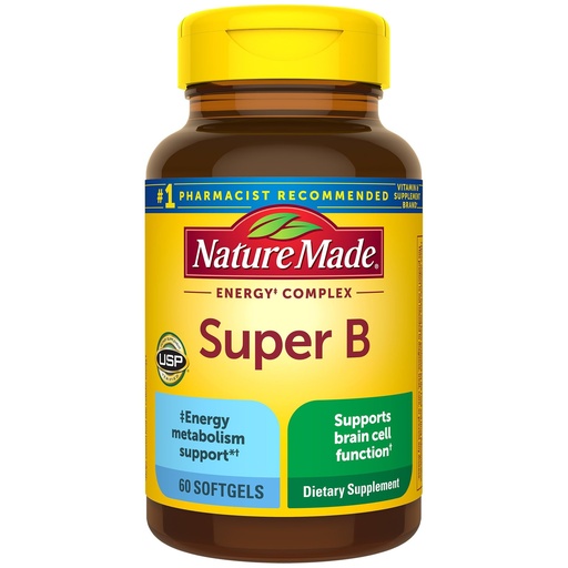 [BRSWI2QZCIGROHQ5] Nature Made Super B Complex Vitamins for Women and Men, Dietary Supplement for Energy Metabolism Support, Super Vitamin B Complex, 60 Softgels, 60 Day Supply