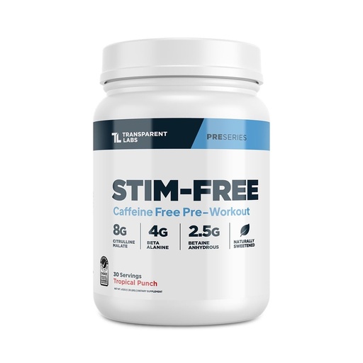 [BRSROH3QCAHBODYV] Transparent Labs Stim-Free Pre-Workout - Caffeine & Stim Free Pre Workout Powder for Men and Women with Beta Alanine Powder, Citrulline Malate, & elevATP - 30 Servings, Tropical Punch