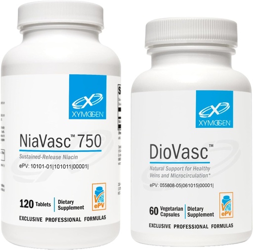 [BRSROGT6AQBWOGQ2] XYMOGEN NiaVasc 750 Sustained Release Niacin (120 Tablets) + DioVasc Support for Healthy Veins + Micocirculation (60 Capsules)