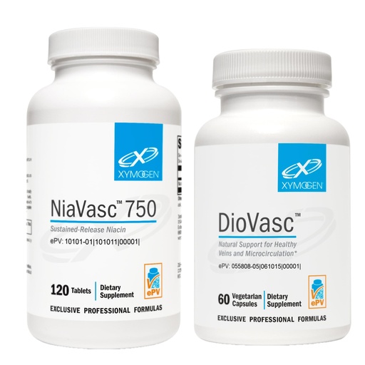 [BRSROGT6AQBWOGQ2] XYMOGEN NiaVasc 750 Sustained Release Niacin (120 Tablets) + DioVasc Support for Healthy Veins + Micocirculation (60 Capsules)
