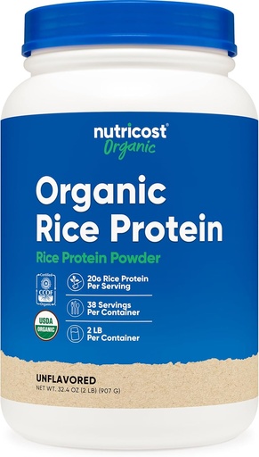 [BRSRAFIDAB4BOHQ6] Nutricost Organic Rice Protein Powder (2 LB) - bez lipekļa, ne-GMO (no brūnajiem rīsiem)